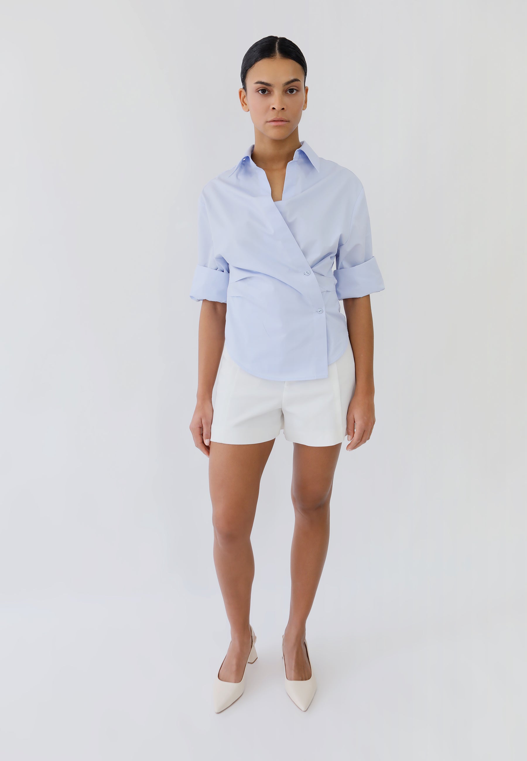 Asymmetric Shirt | Cotton Poplin Blue Shirt | Swiss Design – PRISÉ